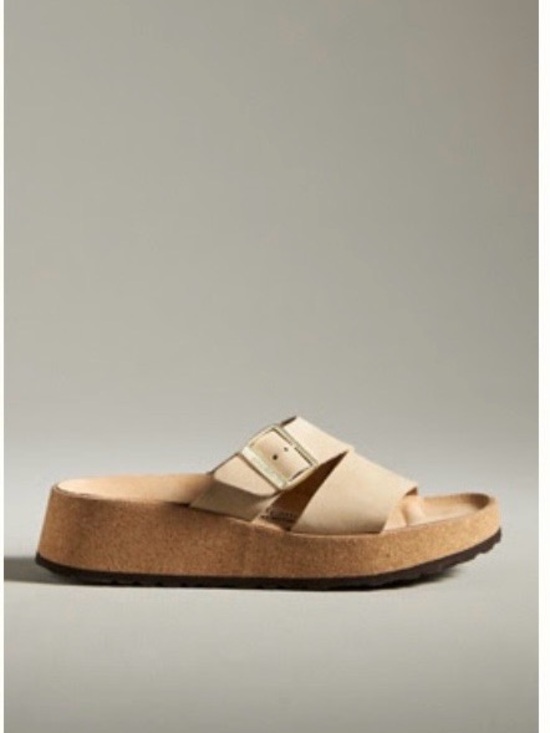 Birkenstock Shoes - Birkenstock (Papillio) Beige Platform Slide with Buckle Size 39 (8)